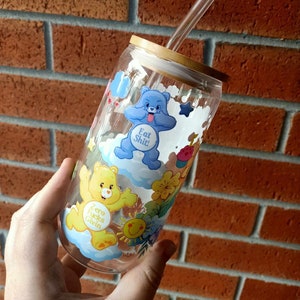 Swear Bears Iced Coffee Cup: 16 oz Glass with Lid & Straw