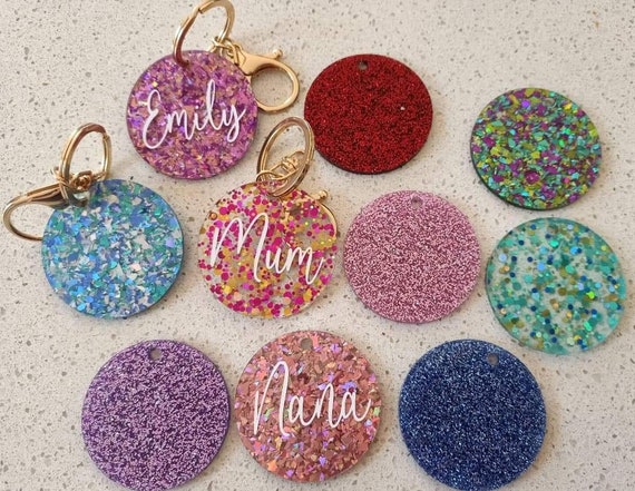 Personalized Glitter Keyring: Vinyl Name, Car Keys (40mm)