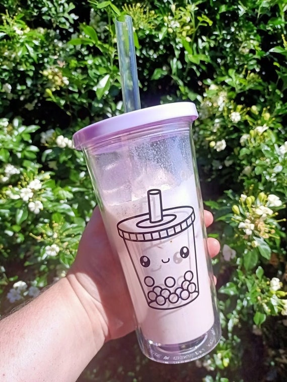 reusable glass boba cup w/ straw