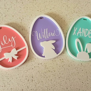 Personalized Acrylic Easter Egg Gift Tag: Bunny, Bow, Floppy Ears