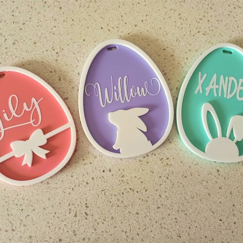 Personalized Acrylic Easter Egg Gift Tag: Bunny, Bow, Floppy Ears