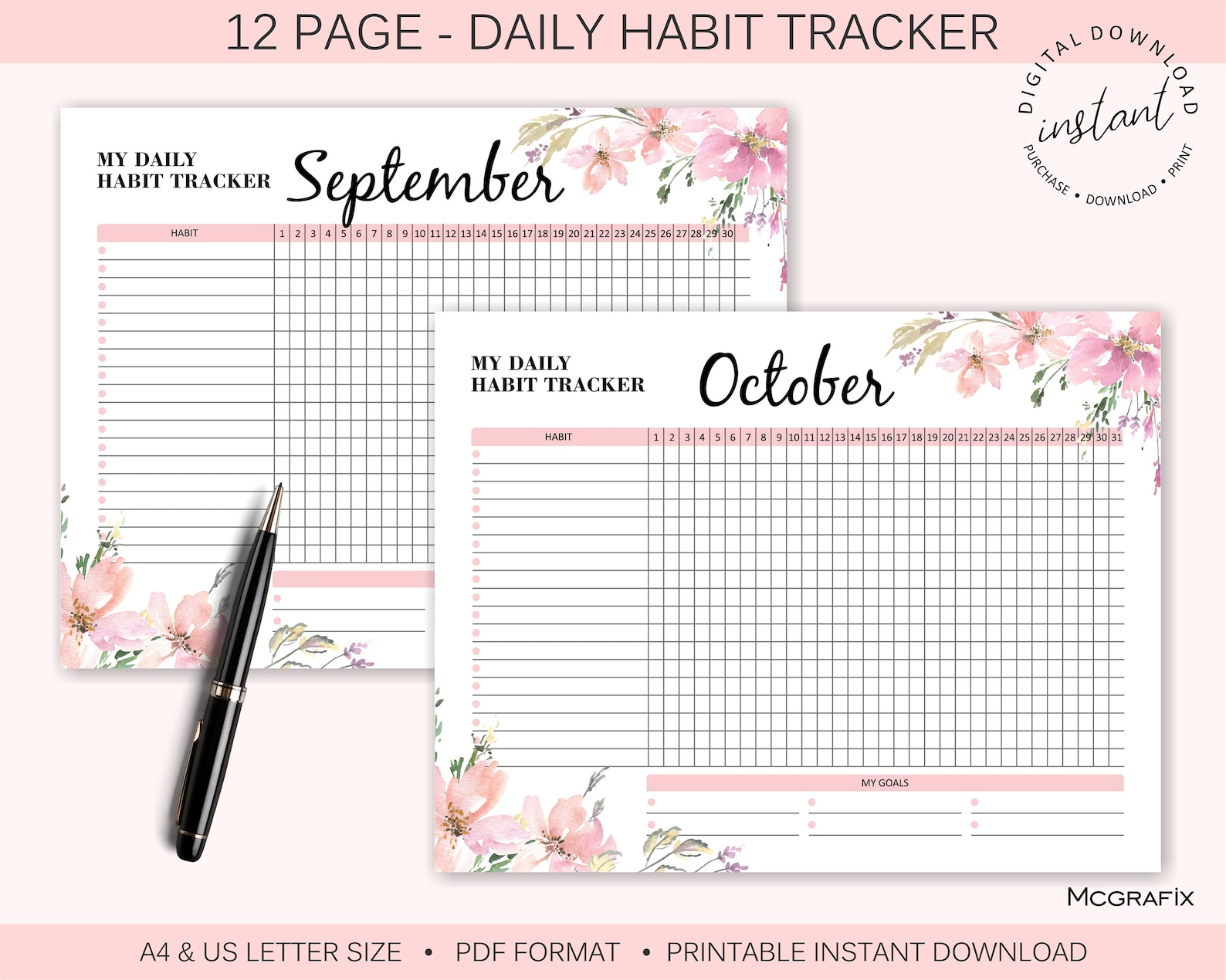 Flower Habit Tracker Printable Habit Tracker Printable Daily Habit ...