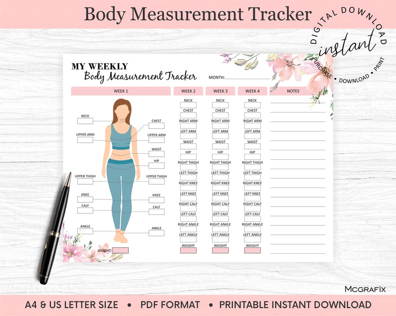 Weight Loss Tracker Printable Body Measurement Tracker Fitness Tracker ...