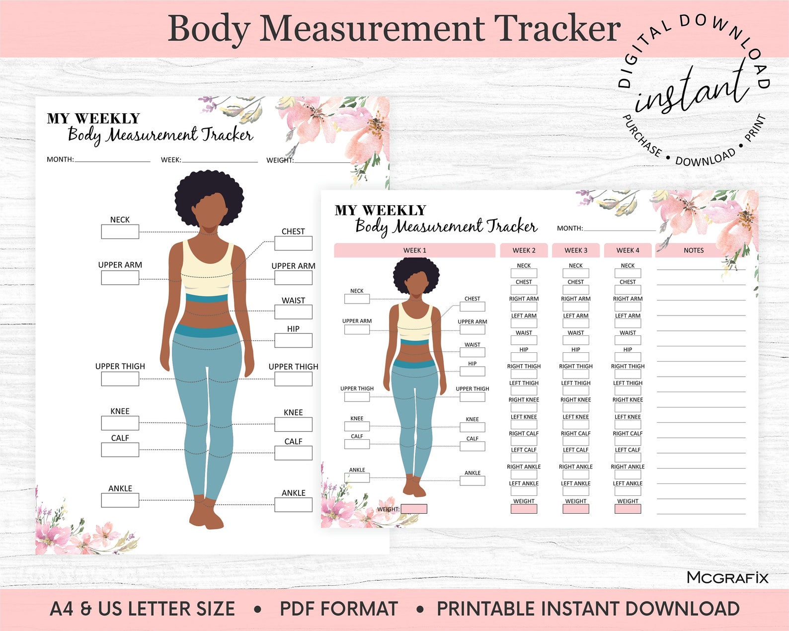 Measurement Tracker Weight Loss Tracker Printable Body Fitness Tracker ...