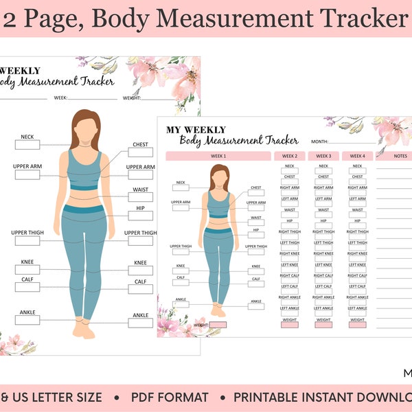 weight loss tracker printable body measurement tracker fitness tracker health tracker wellness tracker weight loss printable pdf download