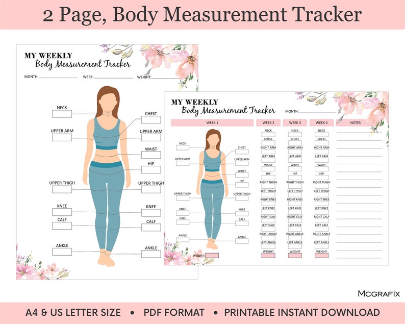 Weight Loss Tracker Printable Body Measurement Tracker Fitness Tracker ...