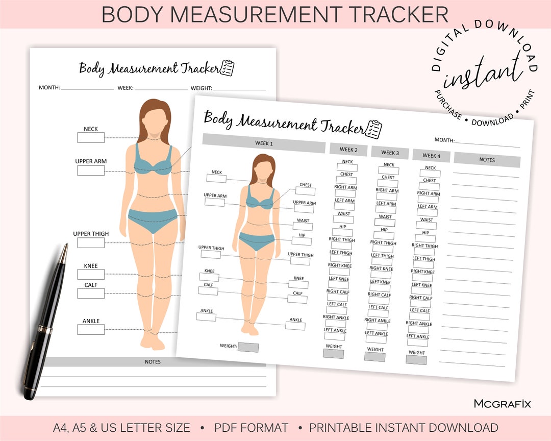 Printable Body Measurement Tracker Weight Loss Tracker Body - Main Image