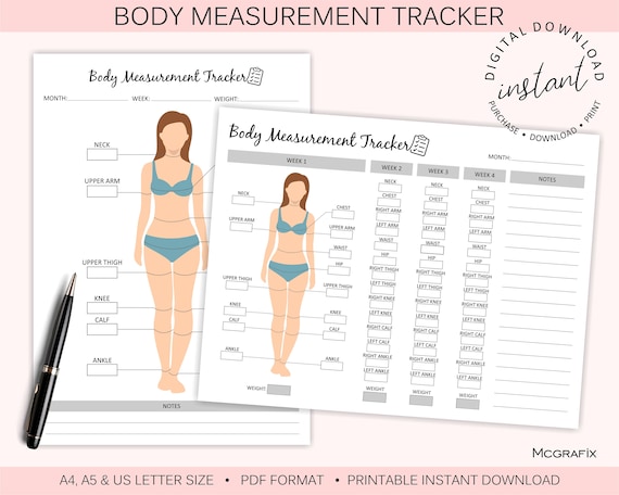 Printable Body Measurement Tracker  Weight Loss Tracker  Body Measurement Planner  Weight Loss  Weight Loss Chart  Instant Download