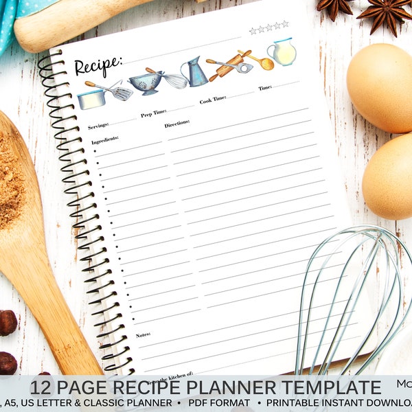 Recipe Page Template Printable | Recipe Book Template | Recipe Planner Pages | Blank Recipe Sheet | Recipe Organizer | Instant Download