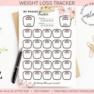 Flower Weight Loss Tracker Printable  Weight Loss Tracker  Weight Loss Chart  Weight Loss  Weight Loss Motivation  Instant Download