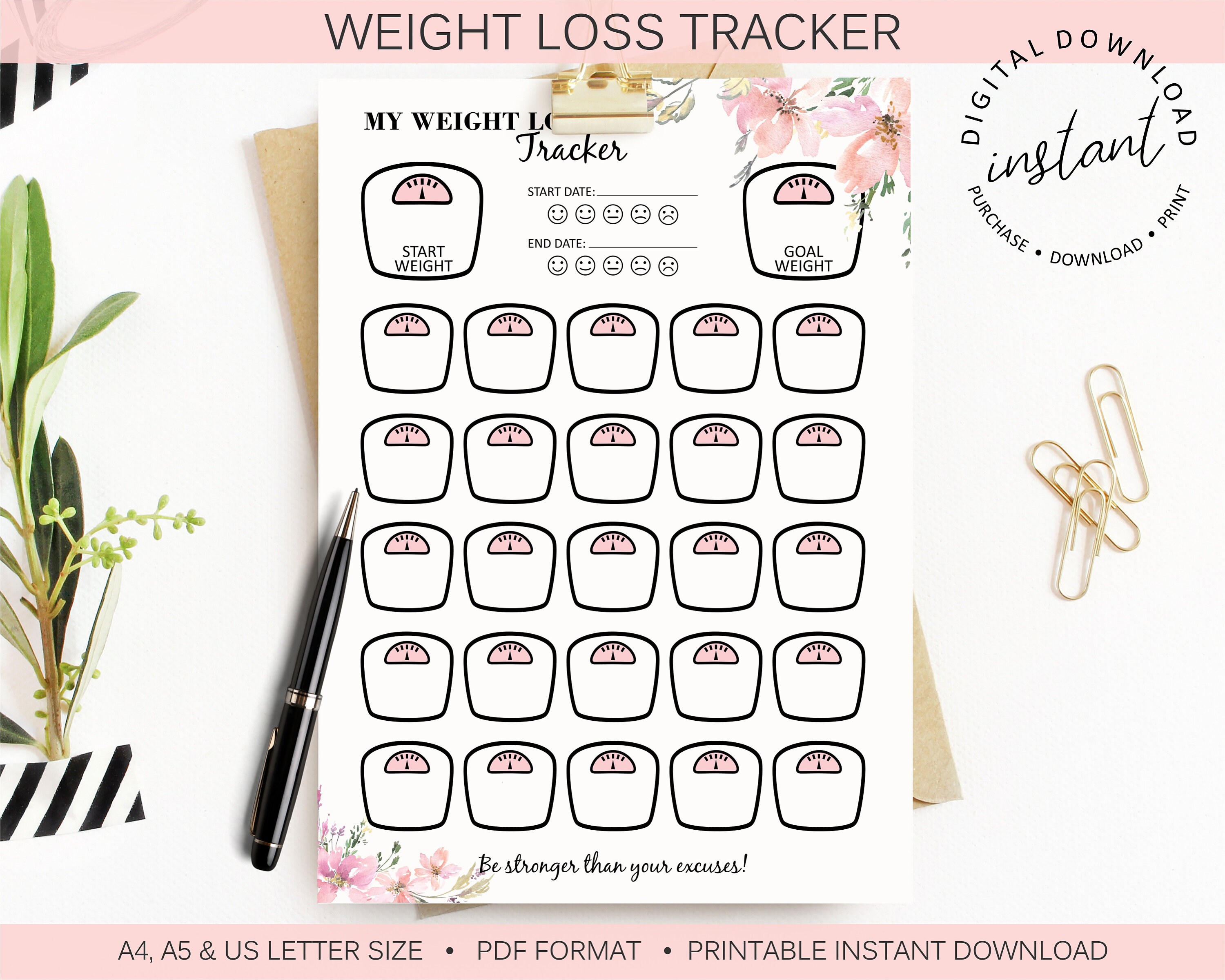 Flower Weight Loss Tracker Printable Weight Loss Tracker Weight Loss