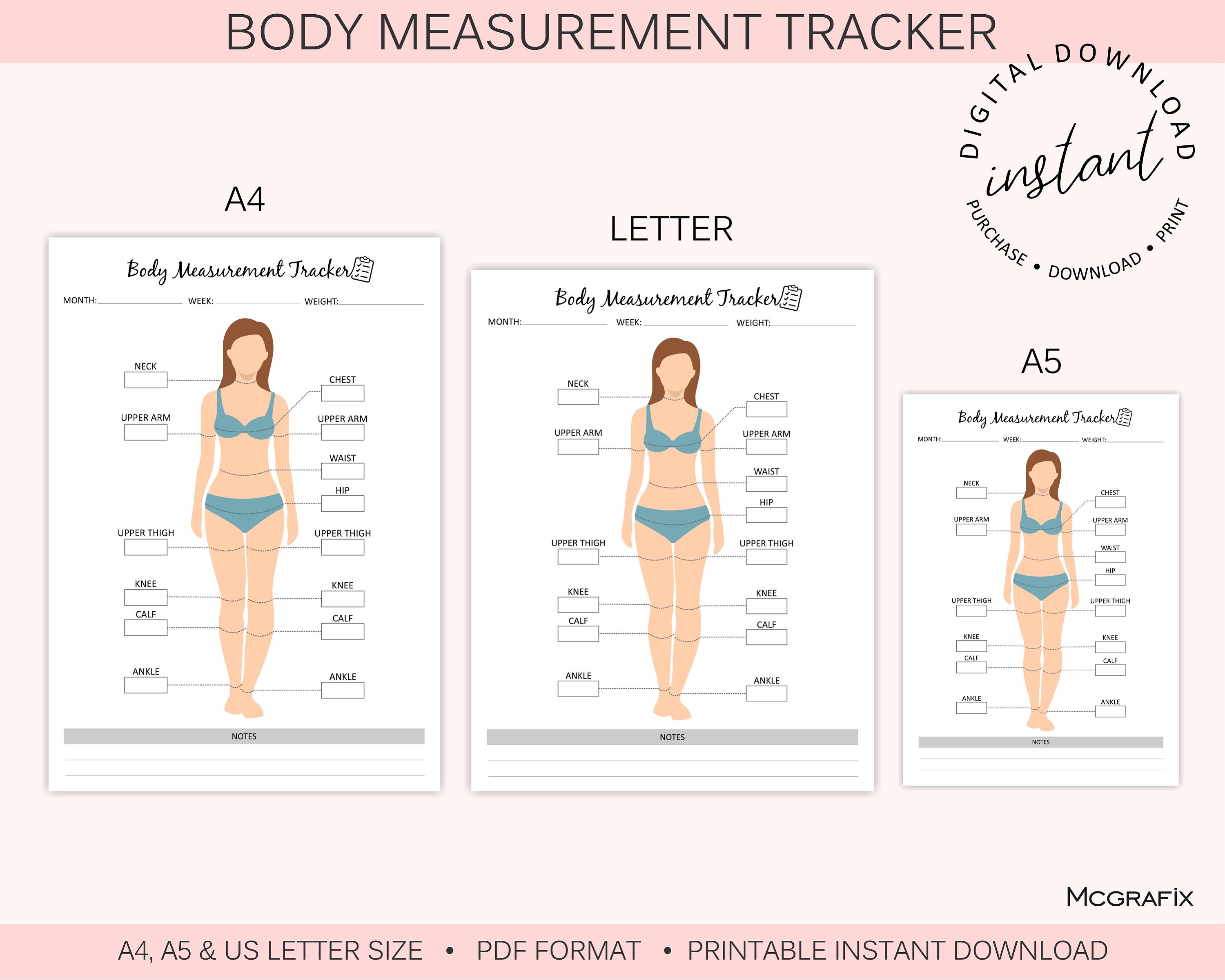 Body Measurement Chart: Weekly Body Measurement Tracker Book for Women &  Girls to Keep Record Weight Body, Shape and Body Size.