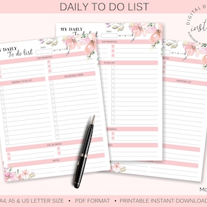 Flower Daily To Do List Printable  Daily To Do List Printable  To Do List  Productivity Planner  Planner Insert  Instant Download