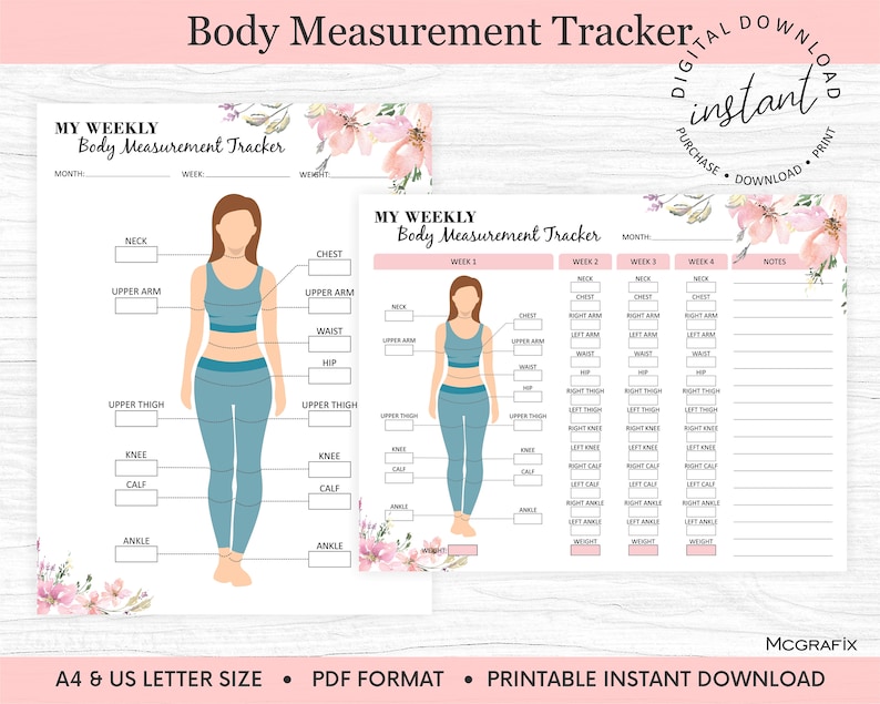 Weight Loss Tracker Printable Body Measurement Tracker Fitness Tracker ...