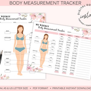 Flower Body Measurement Tracker Afdrukbare | Gewichtsverlies Tracker | Body Measurement Planner | Health and Wellness Tracker | Direct downloaden