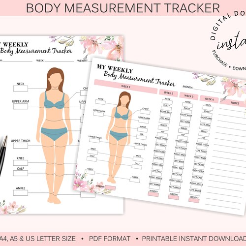 Blumen Körpermaß Tracker Printable Abnehm-Tracker Körpermaßplaner Gesundheit und Wellness Tracker Sofort Download