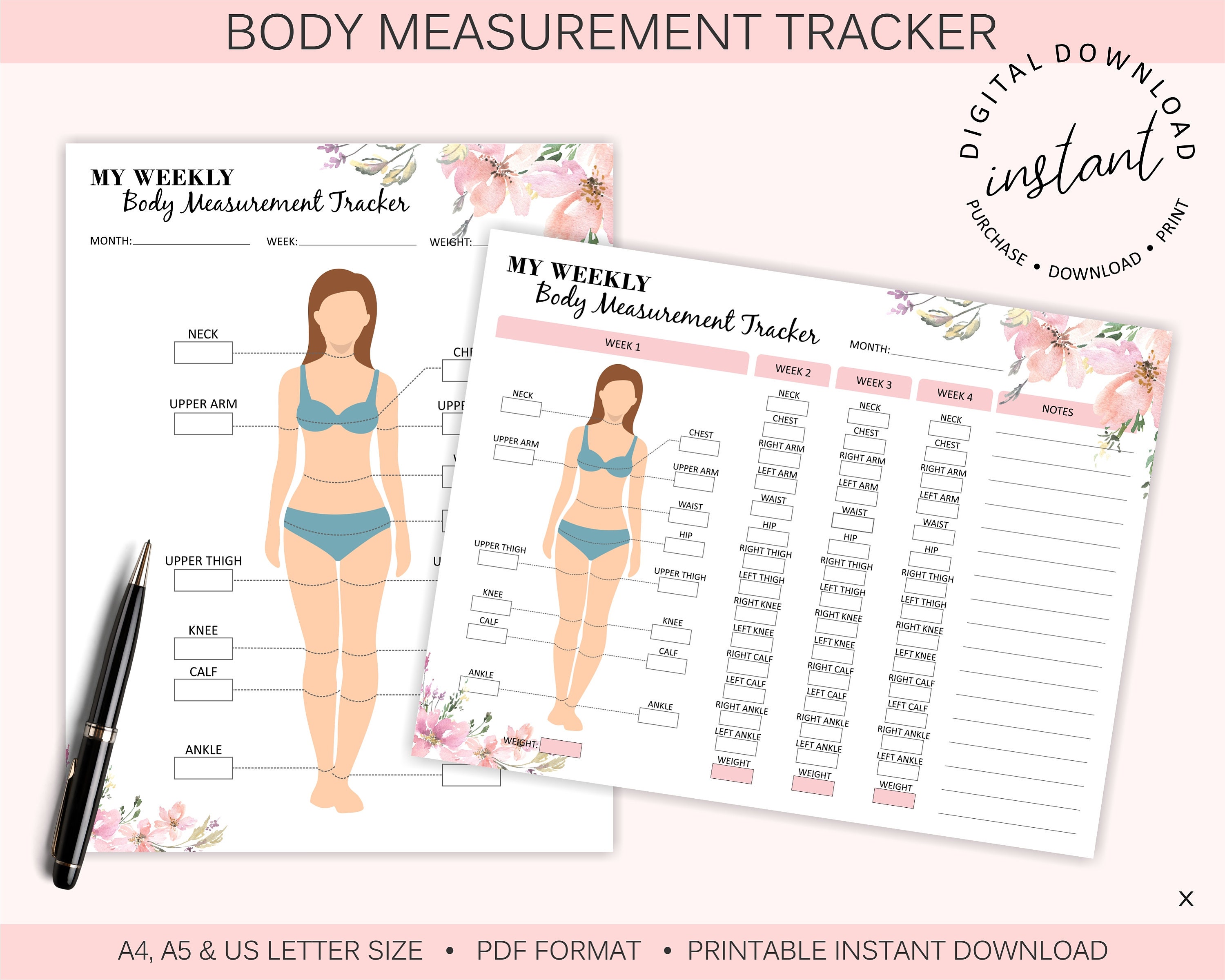 Free Printable Guided Tile Style Body Measurement Chart For Female · InkPx