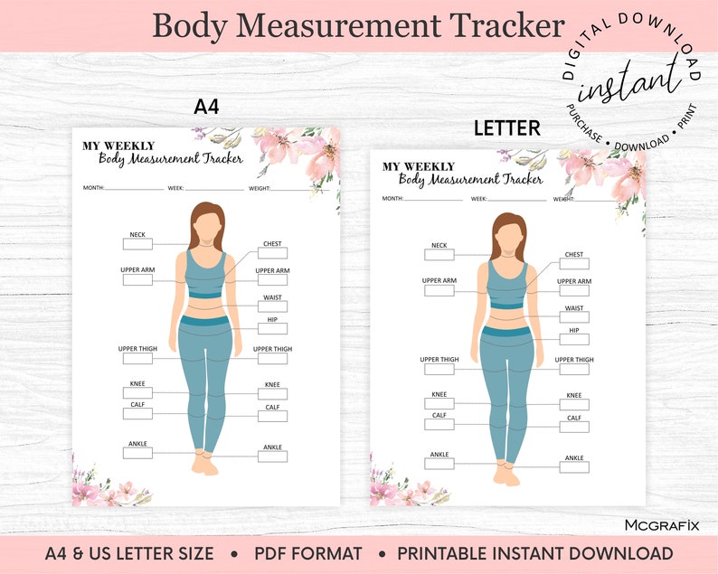 Weight Loss Tracker Printable Body Measurement Tracker Fitness Tracker ...