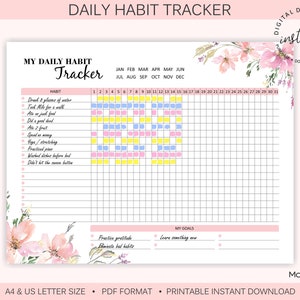 Flower Habit Tracker Printable  Daily Habit Tracker Printable  Habit Tracker Printable  Goal Planner  Habit List  INSTANT DOWNLOAD