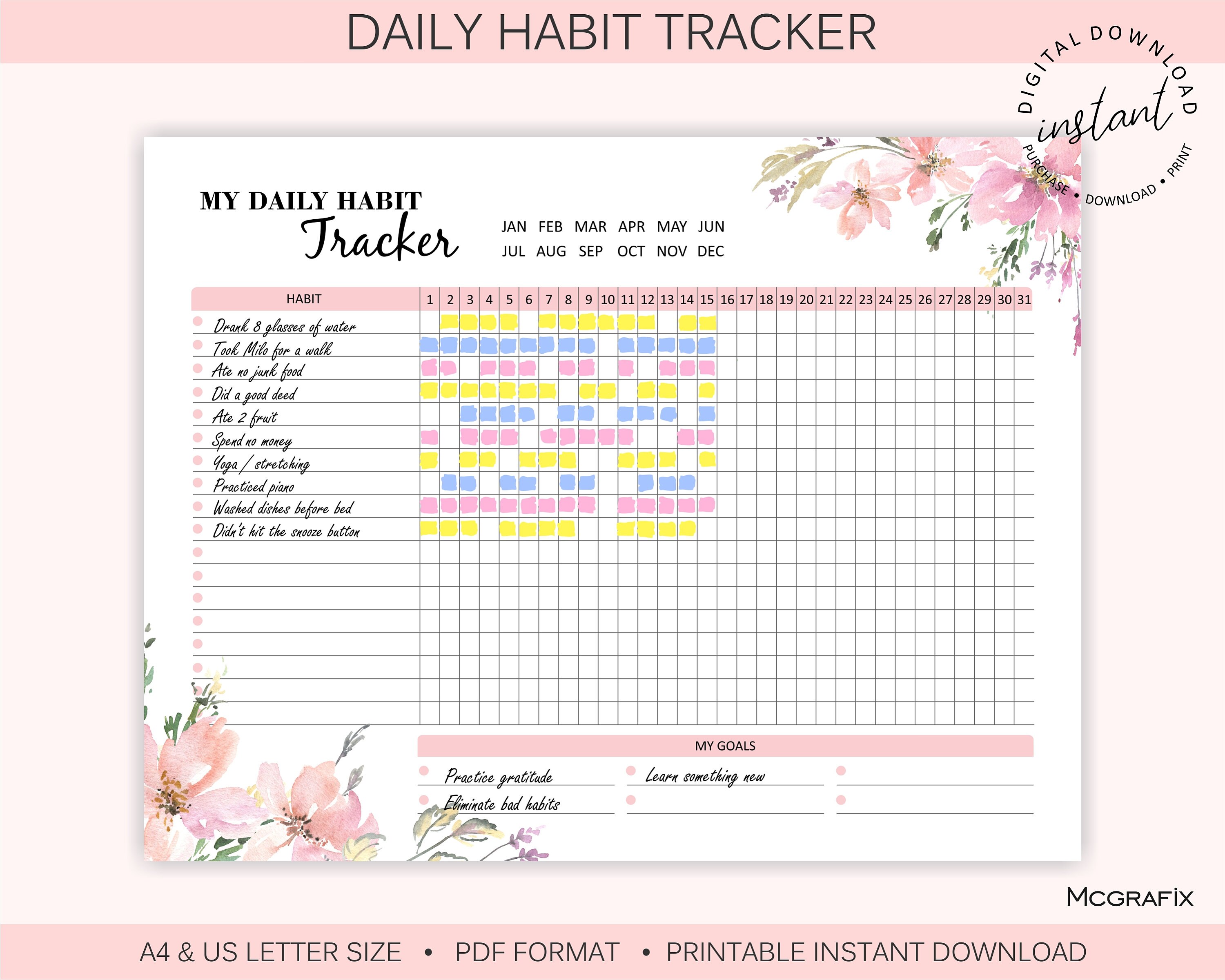 Flower Habit Tracker Printable Daily Habit Tracker Printable Habit