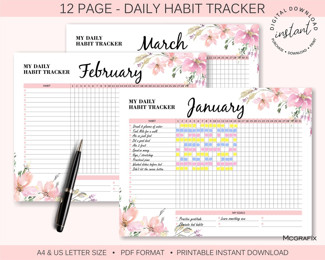 Flower Habit Tracker Printable Habit Tracker Printable Daily Habit ...