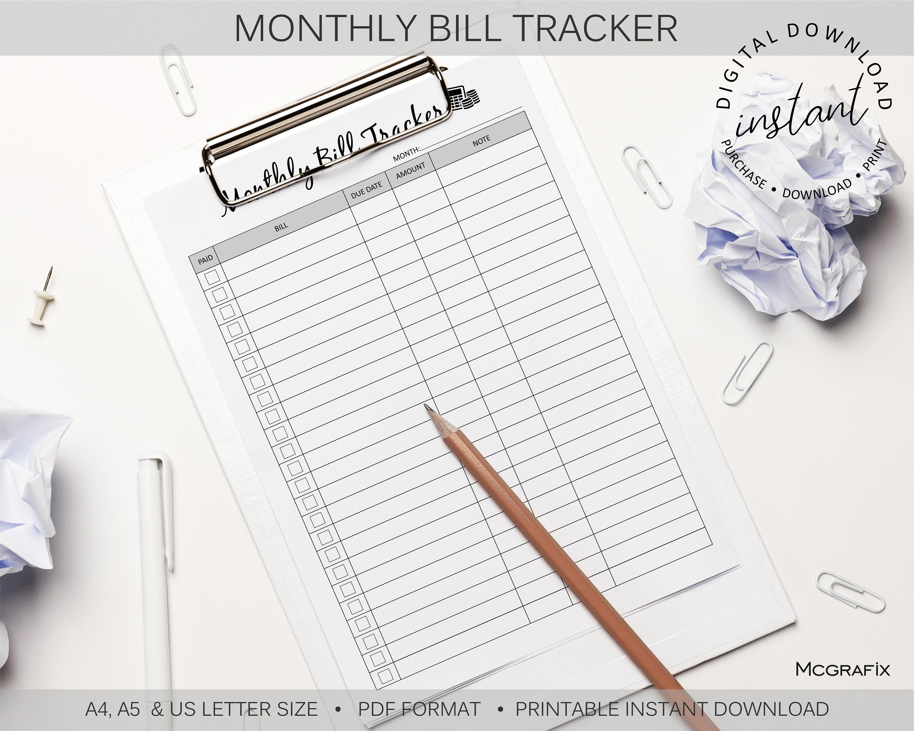 Monthly Bill Tracker Printable | Bill Payment Tracker | Bill Payment ...