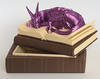 Sleeping Dragon on Books Dice Vault | D&D Dice Accessory | Cute Baby Dragon Storage Box | Fates End Dice Vault