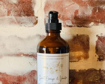 Natural Hand and Body Wash Soap Liquid Eco-Friendly Skincare 8oz Glass Bottle Vegan & Toxin-Free Jojoba Vitamin E Gentle Cleansing