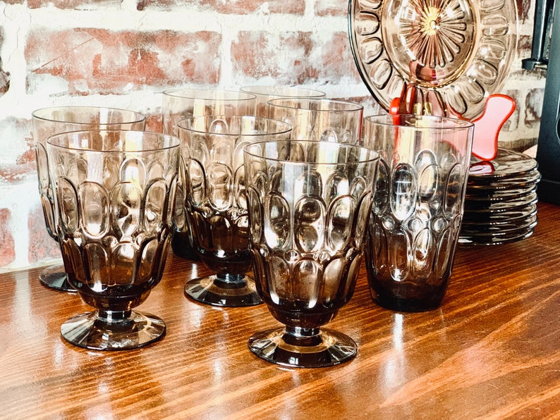 Fostoria Mesa Brown Glassware Tumbler Goblet Plate Lunch Etsy