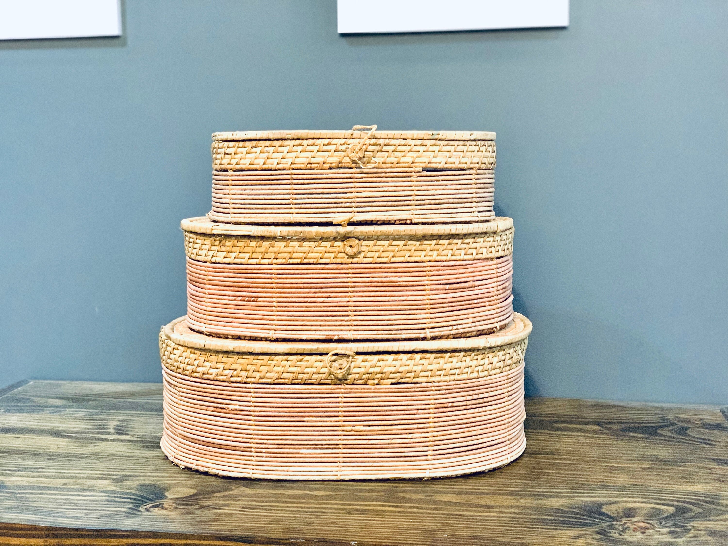 Stackable Wicker Baskets with Lid Set of 3 / Nesting Baskets / Etsy