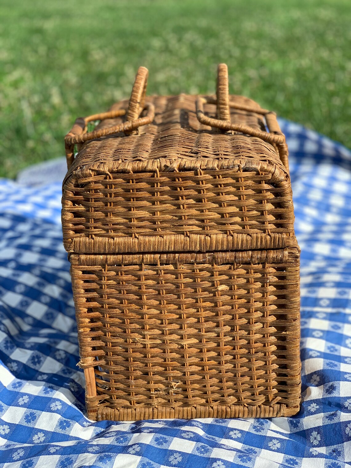 Vintage Wicker Picnic Basket Folding Lock Handles / Hamper / Etsy
