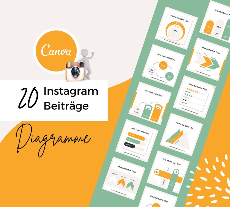 20 individuell anpassbare Instagram Canva-Vorlagen, Canva-Templates mit Diagrammen / Infografiken für Social-Media Bild 1