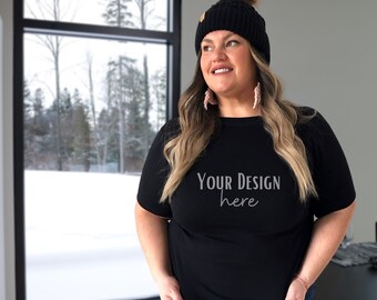 Bella Canvas 3001 Mockup | Bella Canvas Black Shirt Mockup | Model Tshirt Mockup | Plus Size Mockup | Curvy Mock | Boho Modern Mockup