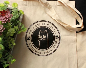 Bolsa de tela de gato | Bolso para la compra de gato | Bolsa para libro de algodón | Cotton cat tote bag | Totebag ecological