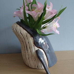 WHALE Vase Planter Holder Novelty Ceramic Glazed Gift Ornament 20cm Tall NEW Free UK Postage