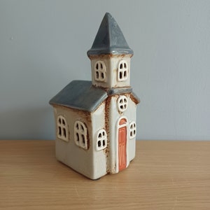 Village Pottery Grey Tea Light Chapel SMALL Size 17cm NEW Free UK Postage