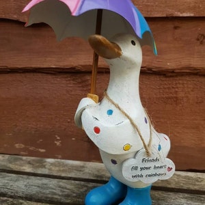 David Ducks Rainbow FRIEND Duck With Wellies and Umbrella Gift 19cm Free UK Delivery
