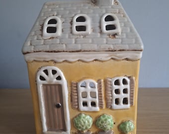 Village Pottery Yellow House House Ceramic Tealight Holder 15.5cm Tall NEW Free UK Postage