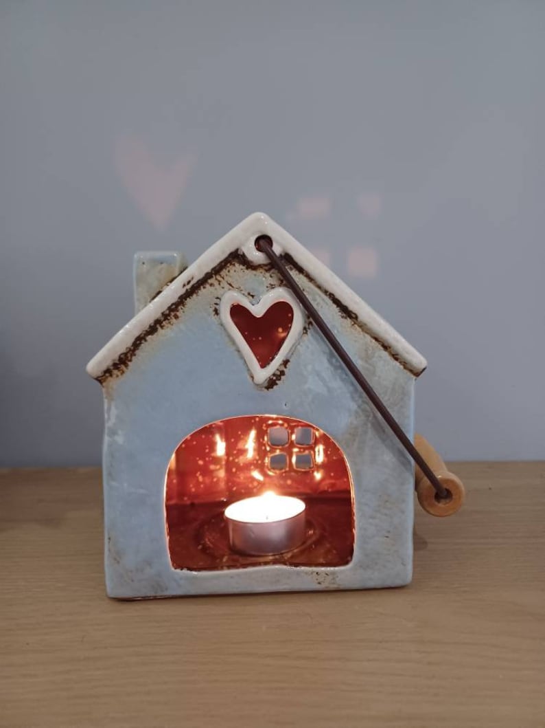 Ceramic HEART LANTERN Tea Light Holder With Handle in Blue and Etsy