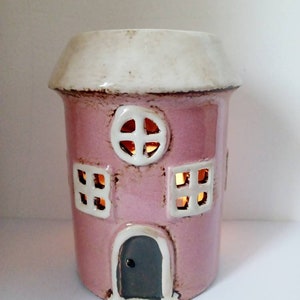 Village Pottery Pink Ceramic Round House With Windows  Wax Melt Oil Burner Gift  15cm Free UK Postage