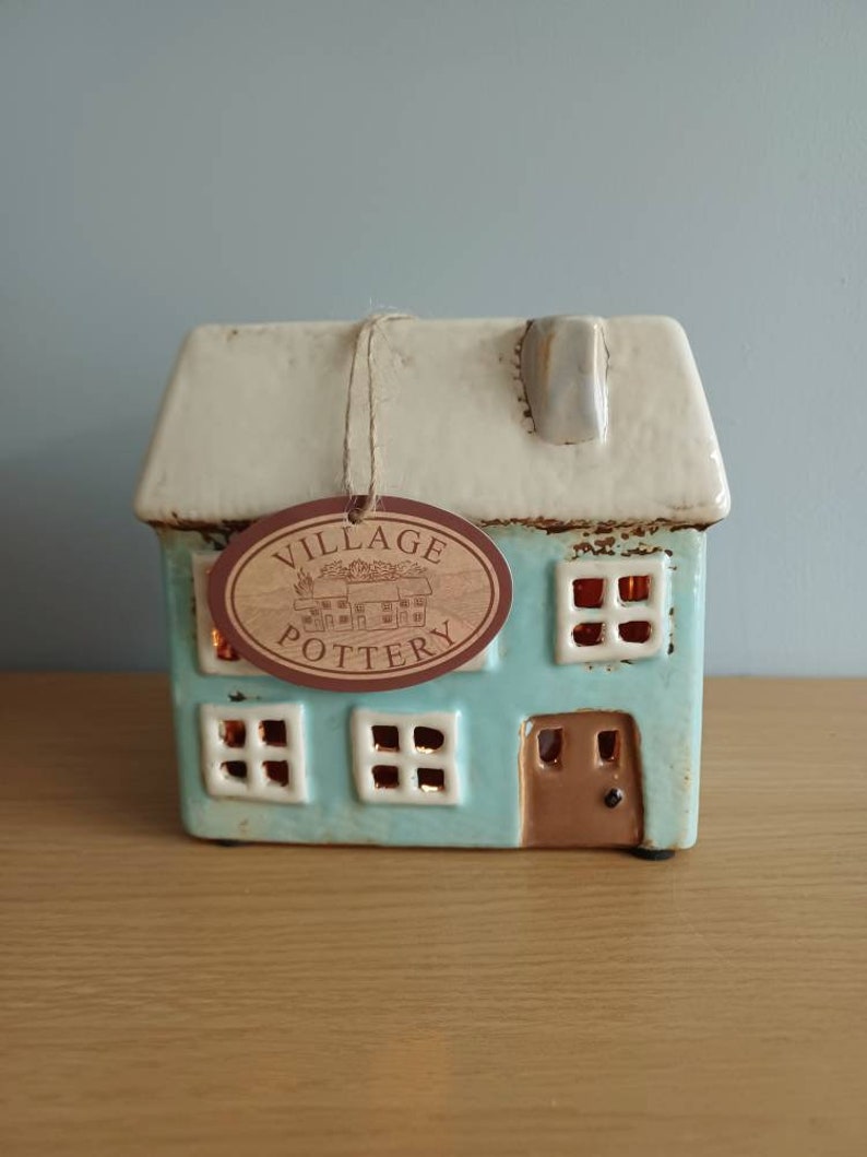 Village Pottery Aqua Wax Melt Oil Burner Ceramic Oblong House With Windows Gift 11cm Tall New Range Free UK Postage image 6