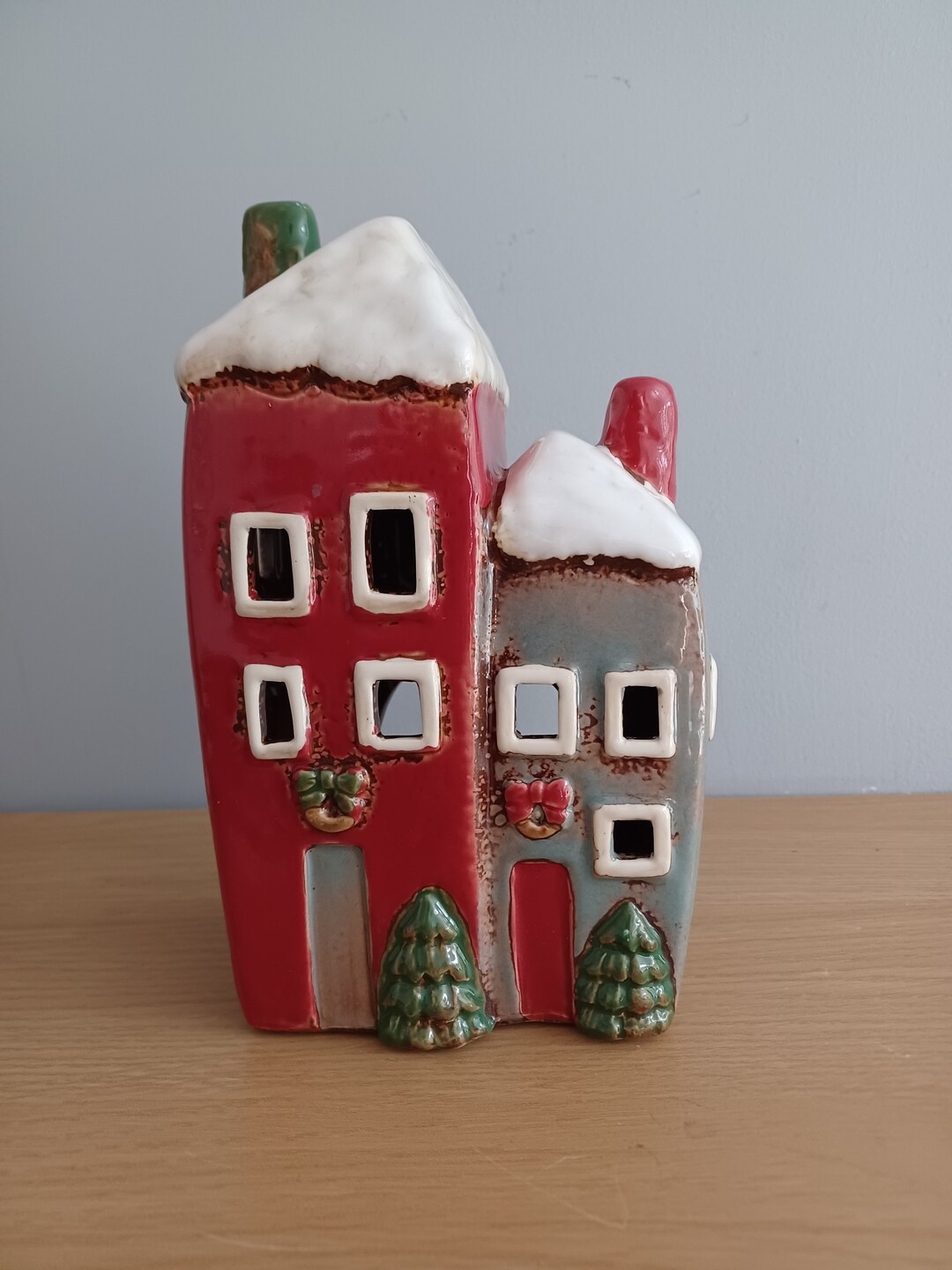 Ceramic Village Pottery Two House Tea Light Candle Holder Ht Etsy