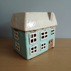 Village Pottery Aqua Wax Melt Oil Burner Ceramic Oblong House With Windows Gift 11cm Tall New Range Free UK Postage image 4
