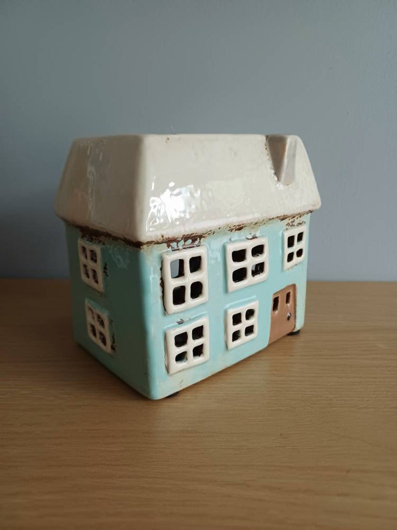 Village Pottery Aqua Wax Melt Oil Burner Ceramic Oblong House With Windows Gift 11cm Tall New Range Free UK Postage image 4