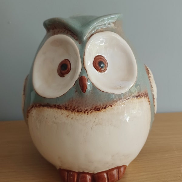 Dark Grey OWL Money Box Piggy Bank With Stopper Cute Ceramic Gift Ornament by Village Pottery 13cm New Free UK Postage