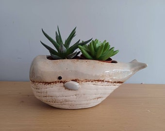 Small WHALE Planter Novelty Ceramic Glazed Gift Ornament 22cm x 9cm NEW Free UK Postage
