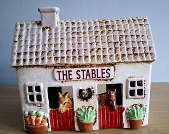 Village Pottery HORSE STABLES Ceramic Tea Light Holder Gift 17cm New Range Free UK Postage