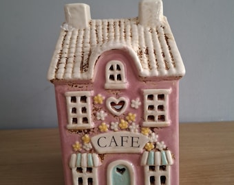 Village Pottery Pink CAFE  Ceramic  Tealight Holder Small 15.5cm Tall NEW Free UK Postage