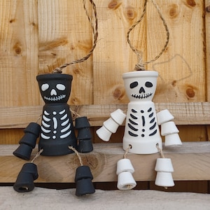 Skeleton Terracotta Flower Pot Men Spooky Garden Decoration Gift 11cm New SET of TWO Free UK Postage