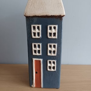 VASE Village Pottery Tall Navy House Shaped Ceramic Vase Holder 20cm Tall *New Range* Free UK Postage